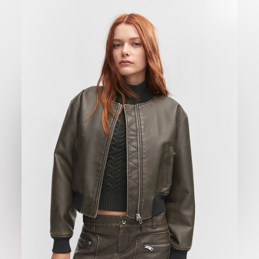 Mango Olive Green Bomber Jacket